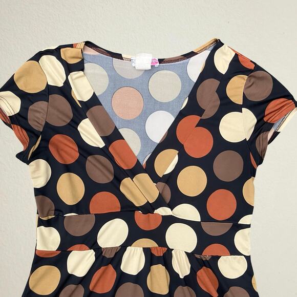 Vintage Y2K brown polka dot surplice bust top 2000s boho chic retro twee - Picture 2 of 6